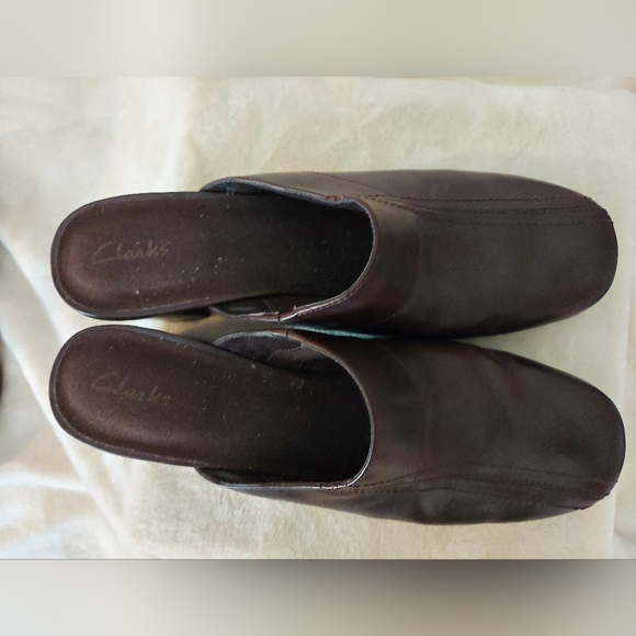 Clarks Leather Backless Heeled Mule Slip On Shoes Brown Size 10 79689 - Picture 2 of 9